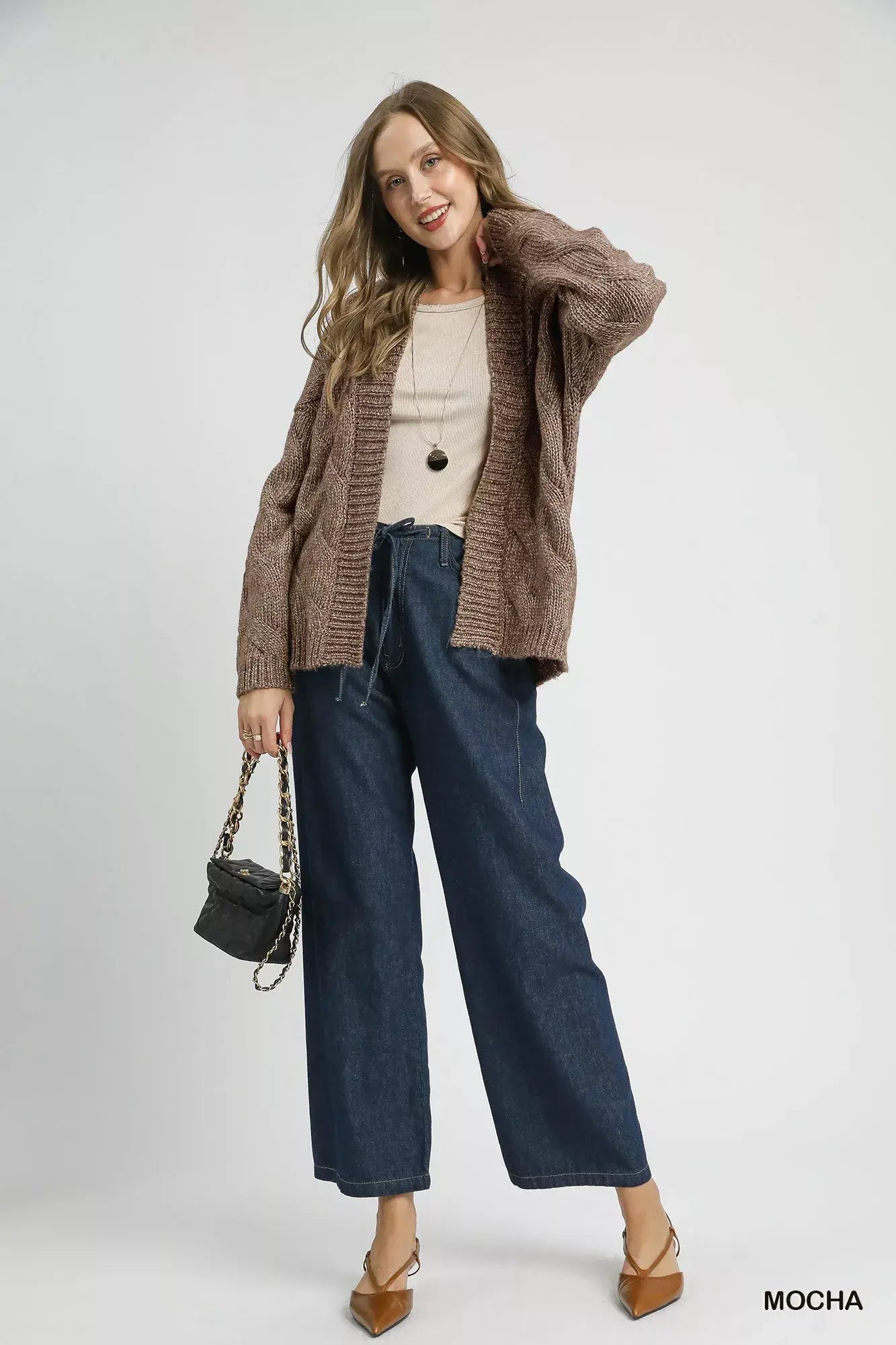 Umgee Chunky Cable Knit Open Front Cardigan - Trendsi - Flyclothing LLC