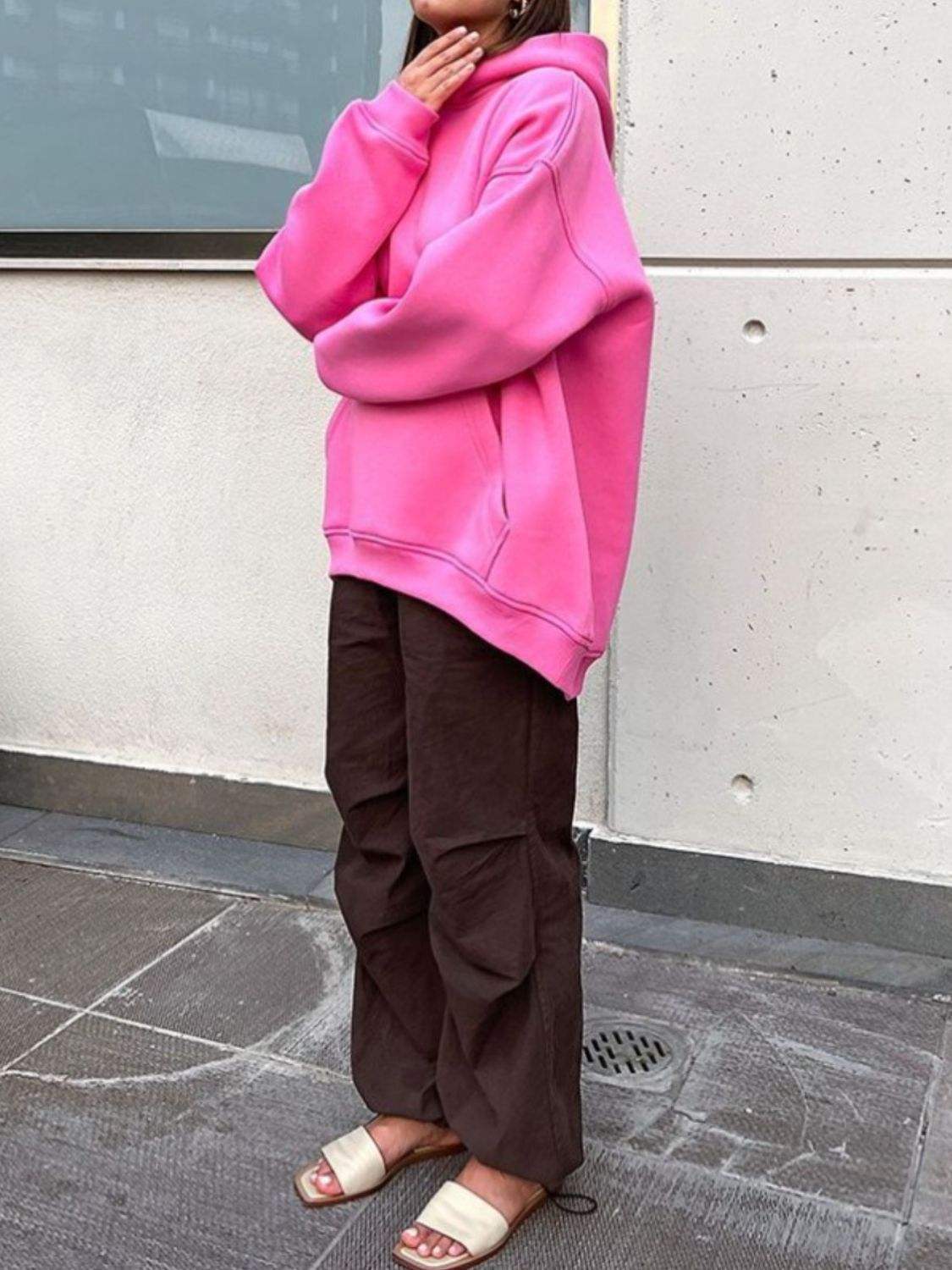 Pocketed Dropped Shoulder Long Sleeve Hoodie - Trendsi - Flyclothing LLC