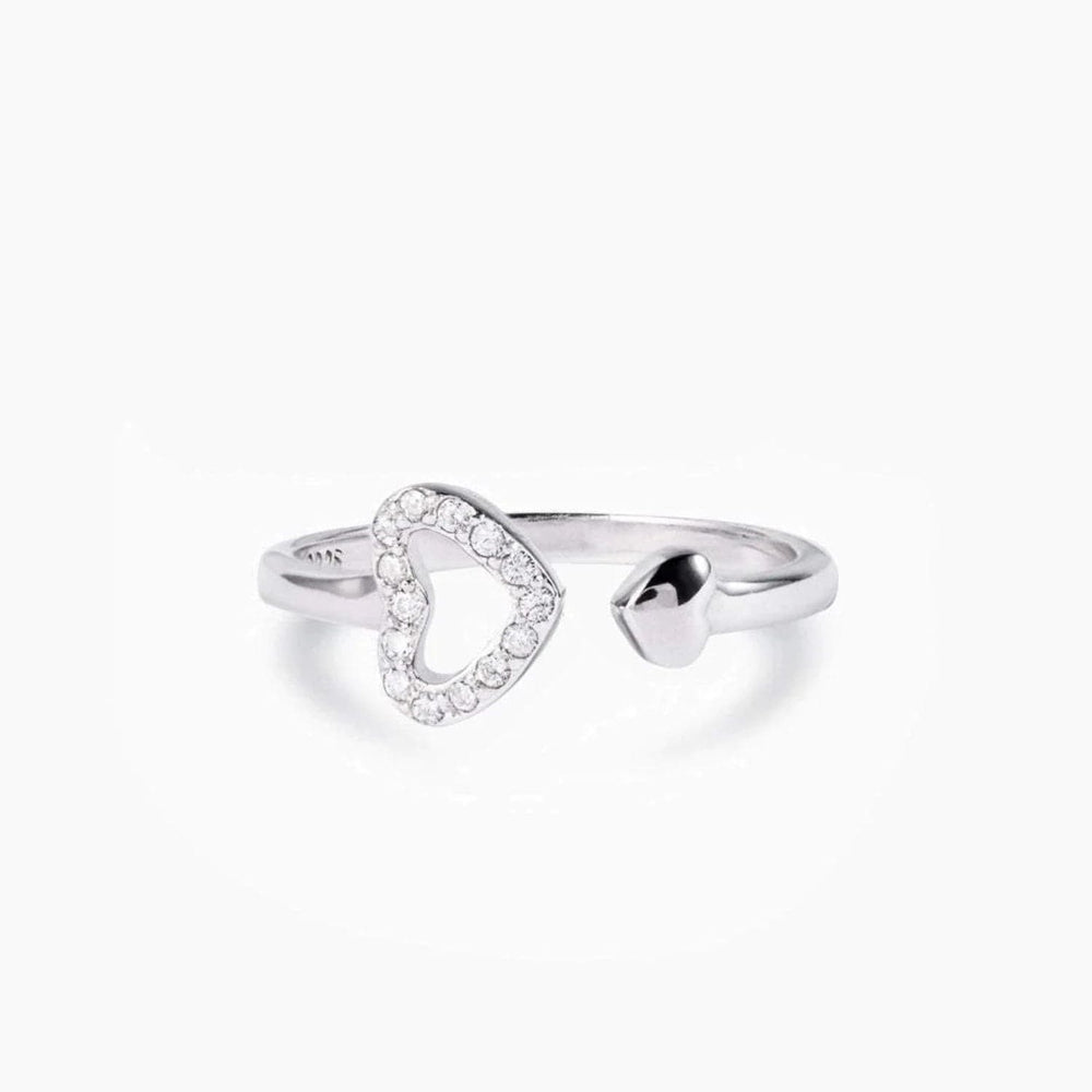925 Sterling Silver Inlaid Zircon Heart Open Ring - Trendsi