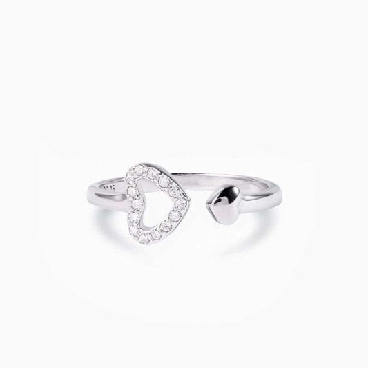 925 Sterling Silver Inlaid Zircon Heart Open Ring - Trendsi - Flyclothing LLC
