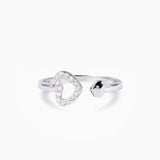 925 Sterling Silver Inlaid Zircon Heart Open Ring - Trendsi