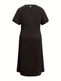 Round Neck Short Sleeve Midi Dress - Trendsi