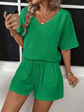 V-Neck Half Sleeve Top and Shorts Set - Trendsi - Flyclothing LLC