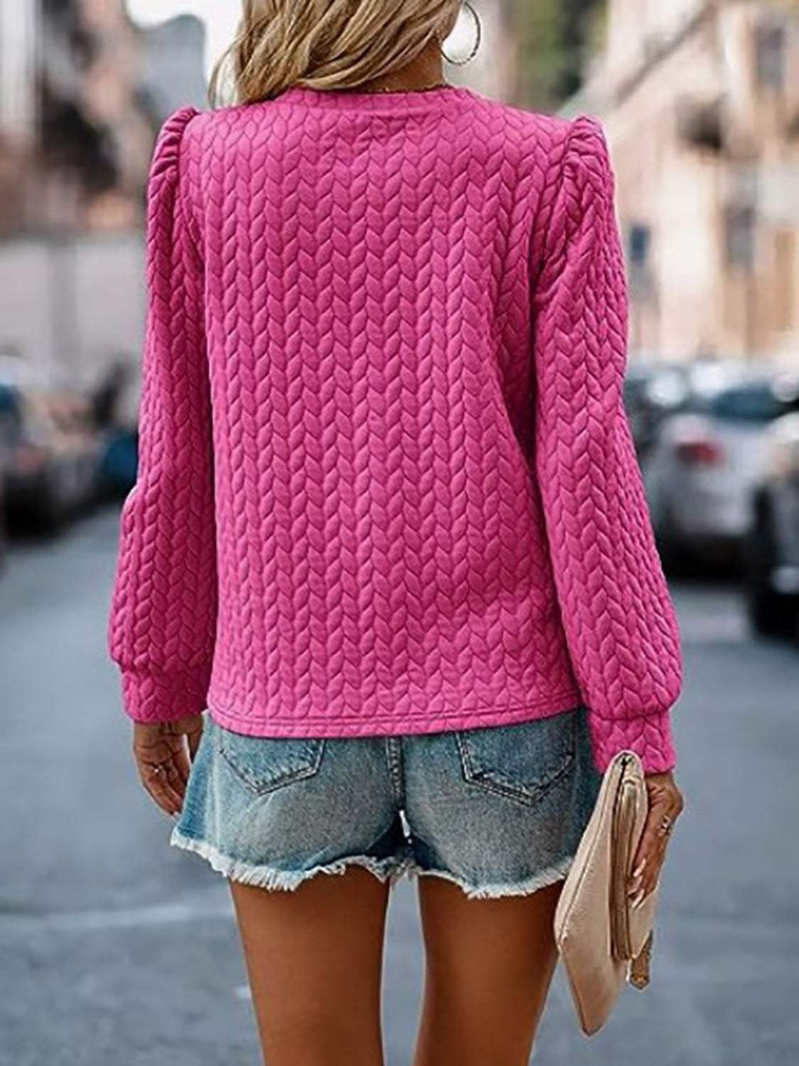 Textured Round Neck Long Sleeve Sweatshirt - Trendsi - Flyclothing LLC