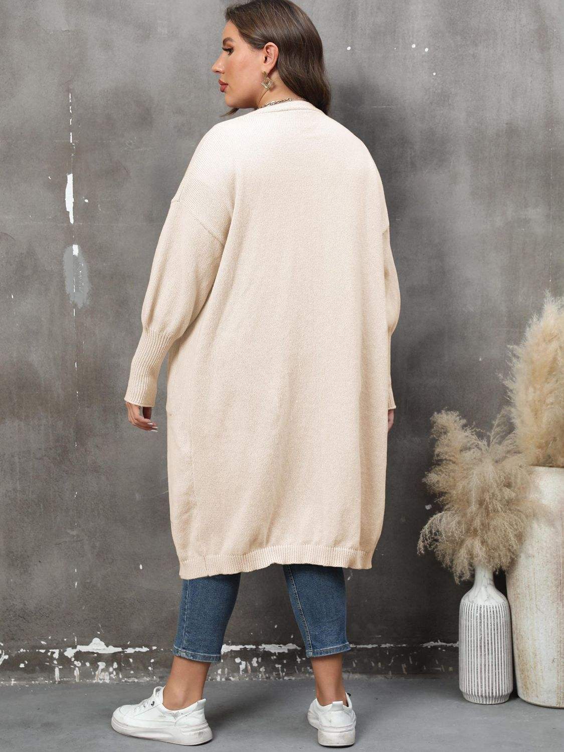 Plus Size Long Sleeve Pocketed Cardigan - Trendsi - Flyclothing LLC