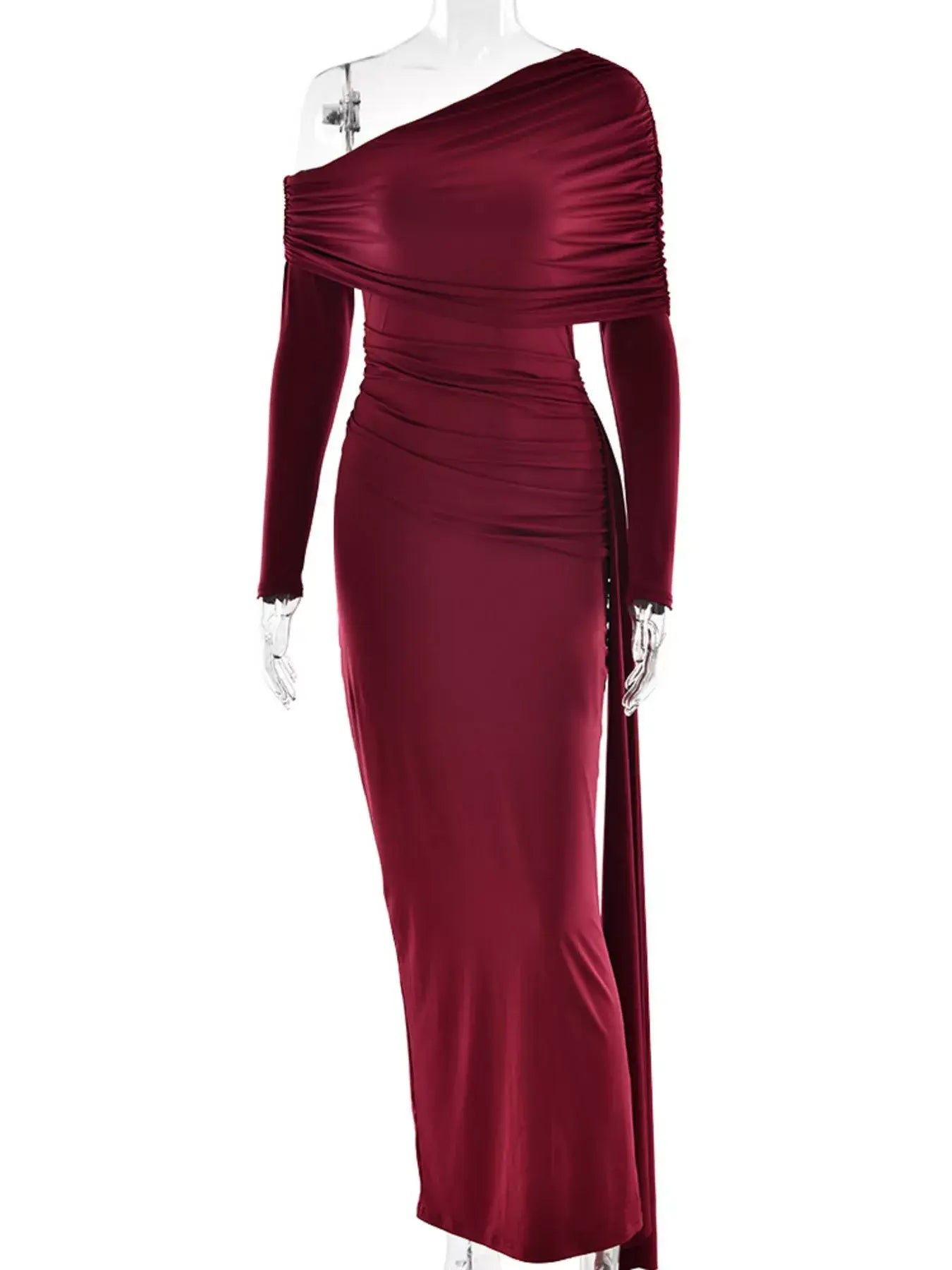 One-Shoulder Ruched Maxi Dress - Trendsi - Flyclothing LLC