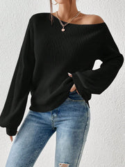 Honey Single Shoulder Long Sleeve Sweater - Trendsi