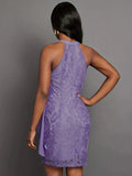 Halter Neck Layered Lace Mini Dress - Trendsi