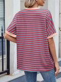 Striped Round Neck Half Sleeve T-Shirt - Trendsi - Flyclothing LLC