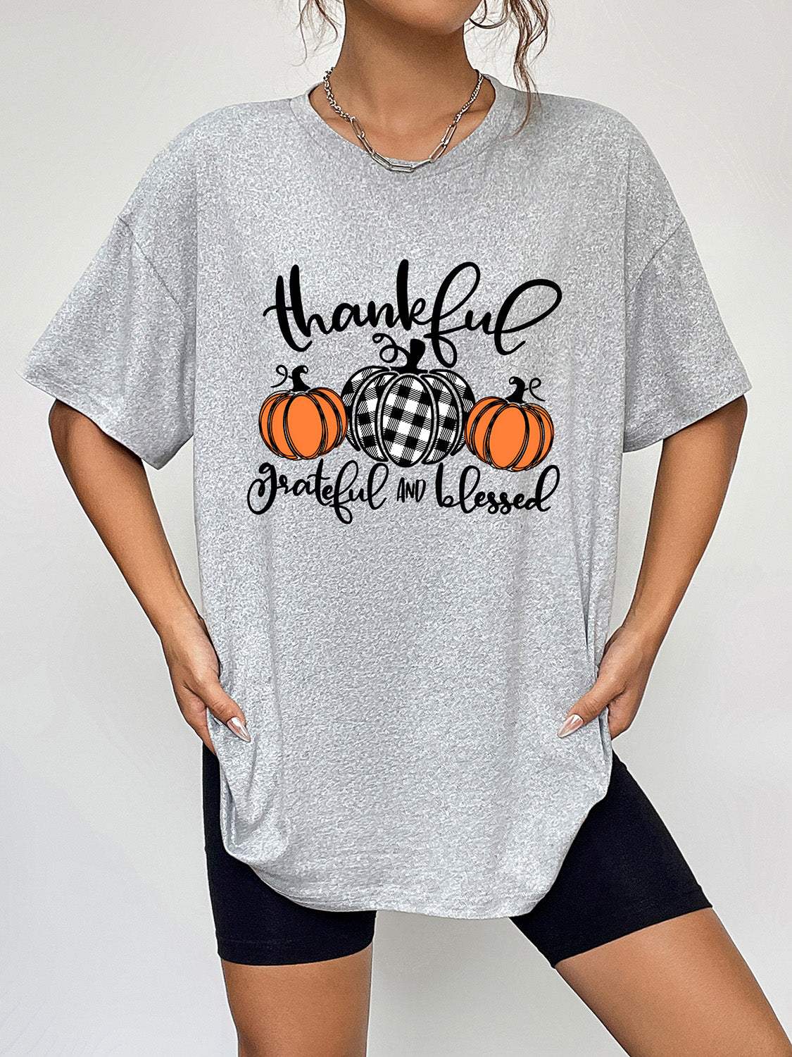 Round Neck Short Sleeve Fall Season Graphic T-Shirt - Trendsi - Flyclothing LLC