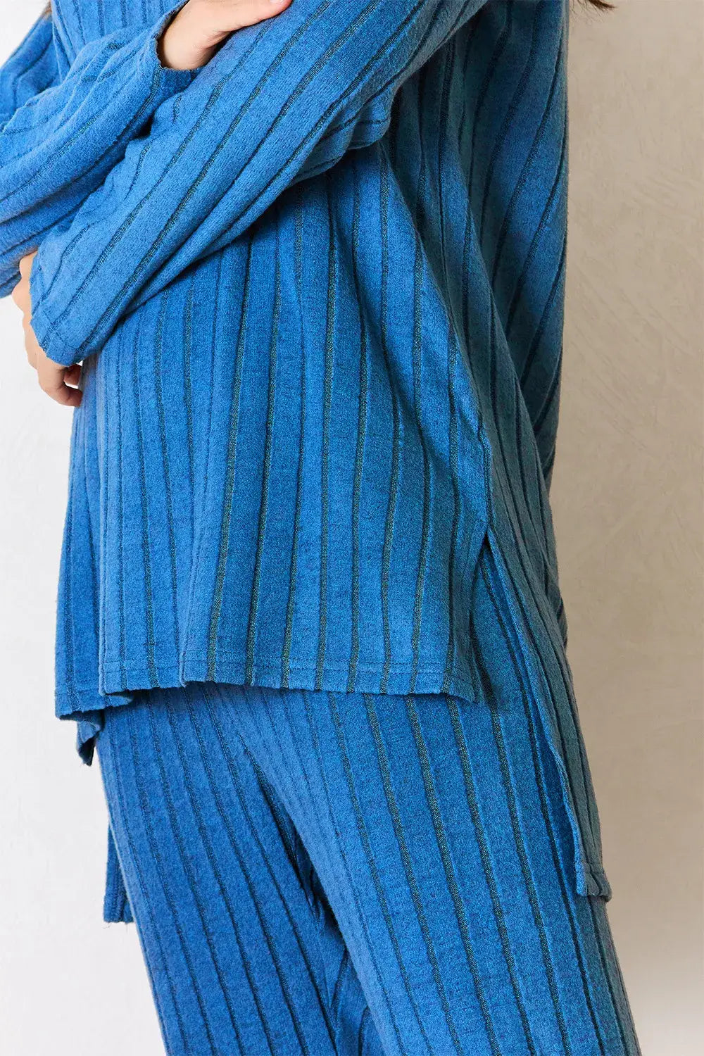 Basic Bae Full Size Ribbed Round Neck High-Low Slit Top and Pants Set - ShopBasicbae - Flyclothing LLC