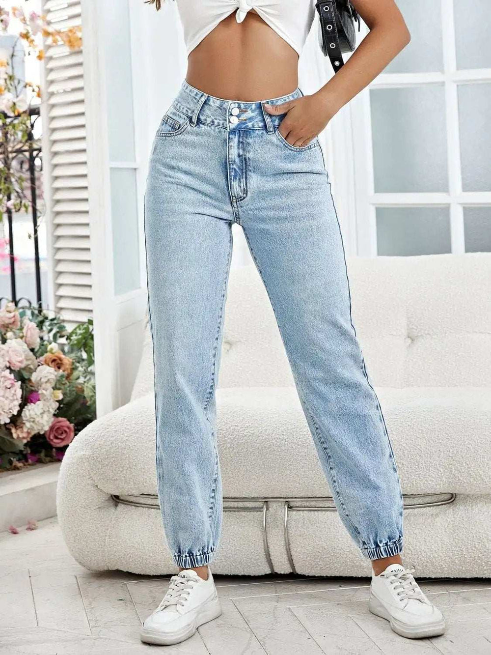High Waist Jeans with Pockets - Trendsi - Flyclothing LLC