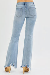 RISEN Full Size Tummy Control Mid Rise Flare Jeans with Fray Hem Detailed Plus Size - Trendsi - Flyclothing LLC