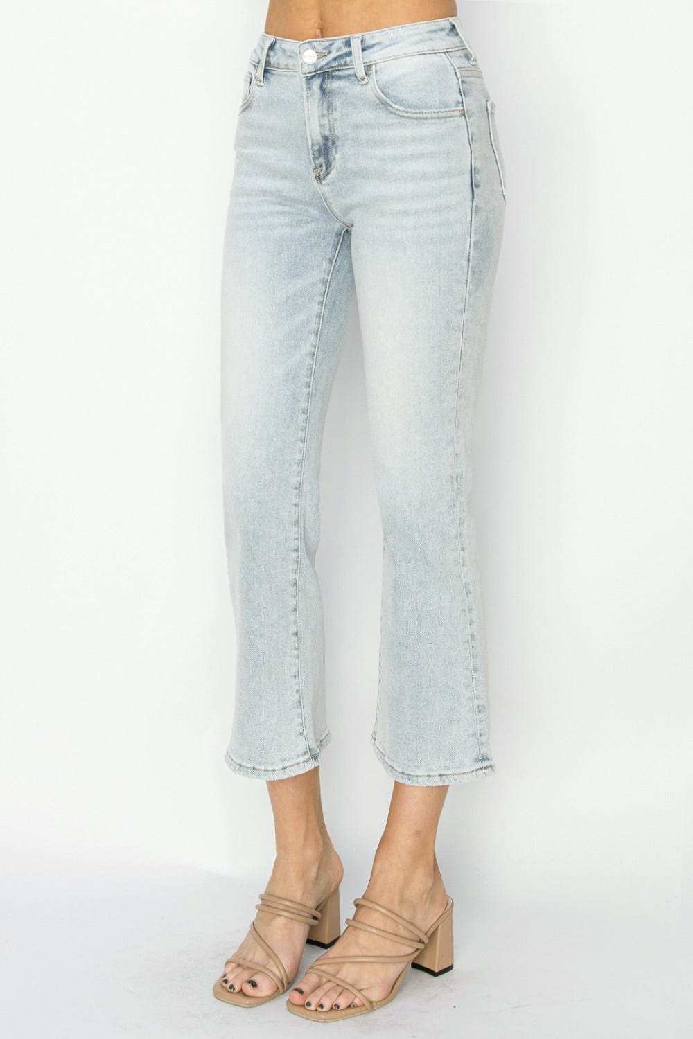 RISEN Full Size Mid Rise Cropped Flare Jeans - Trendsi - Flyclothing LLC
