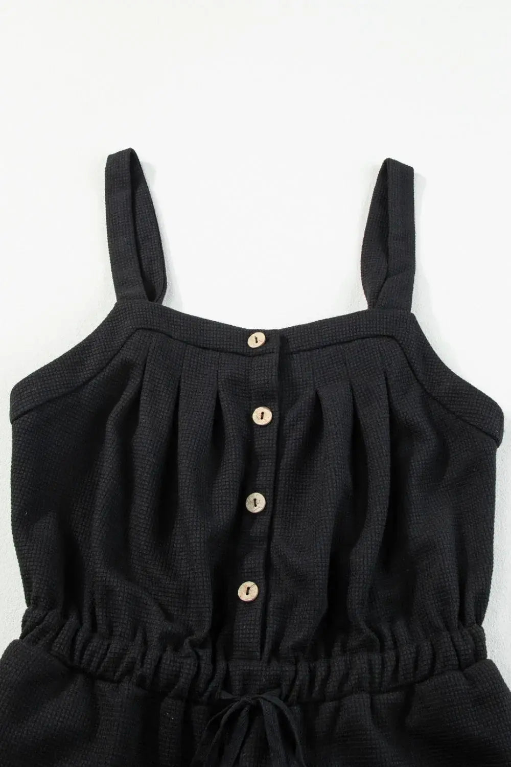 Knotted Straps Button Textured Drawstring Jumpsuit - Trendsi - Flyclothing LLC