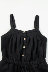 Knotted Straps Button Textured Drawstring Jumpsuit - Trendsi - Flyclothing LLC