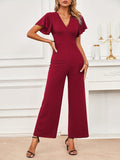 V-Neck Flutter Sleeve Jumpsuit - Trendsi