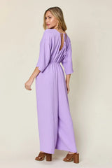 Double Take Full Size Surplice Wide Leg Jumpsuit with Pockets - Trendsi - Flyclothing LLC