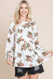 Super Lady Full Size Babydoll Floral Boat Neck Long Sleeve Blouse - Trendsi - Flyclothing LLC