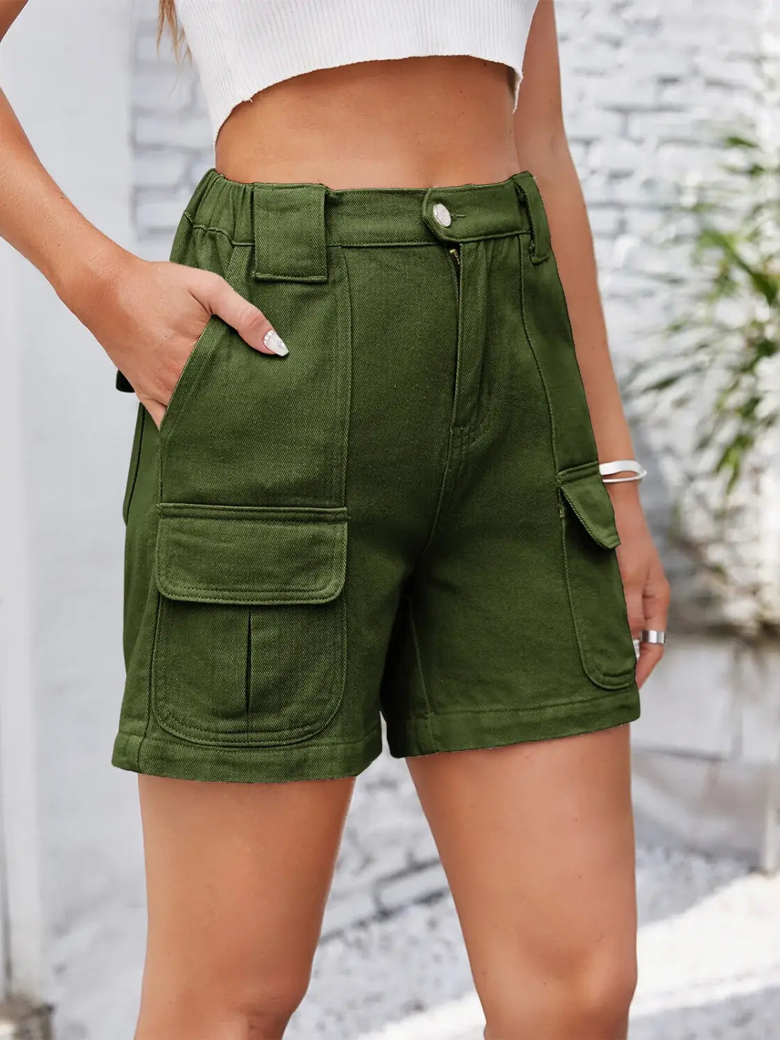 High Waist Washed Denim Shorts - Trendsi - Flyclothing LLC