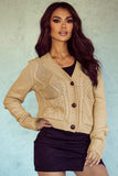 Cable-Knit Button Down V-Neck Cardigan - Trendsi - Flyclothing LLC