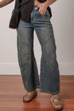Exposed Stitching Loose Straight High Waist Jeans - Trendsi
