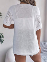 Openwork Open Front Half Sleeve Cardigan - Trendsi - Flyclothing LLC