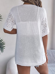 Openwork Open Front Half Sleeve Cardigan - Trendsi