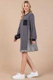 Ces Femme Striped Patchwork Round Neck Terry Sweatshirt Dress - Trendsi - Flyclothing LLC