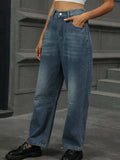 Half Elastic Waist Straight Leg Jeans - Trendsi - Flyclothing LLC