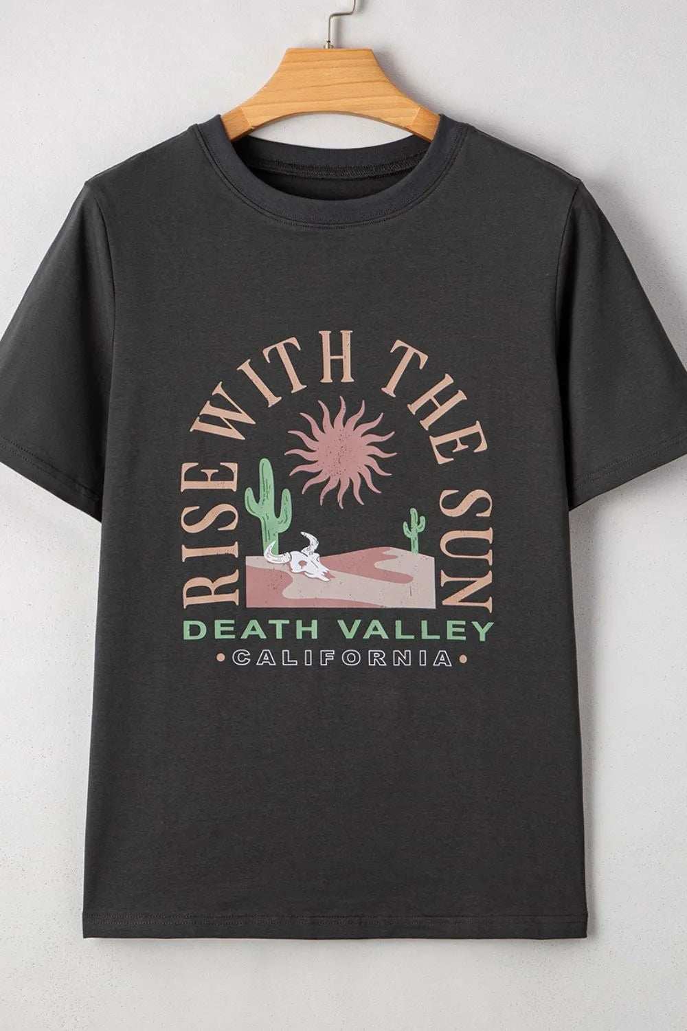 RISE WITH THE SUN Graphic Round Neck Short Sleeve T-Shirt - Trendsi - Flyclothing LLC