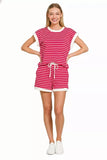 Zenana Stripe Contrast Trim Top & Shorts Set - Trendsi - Flyclothing LLC