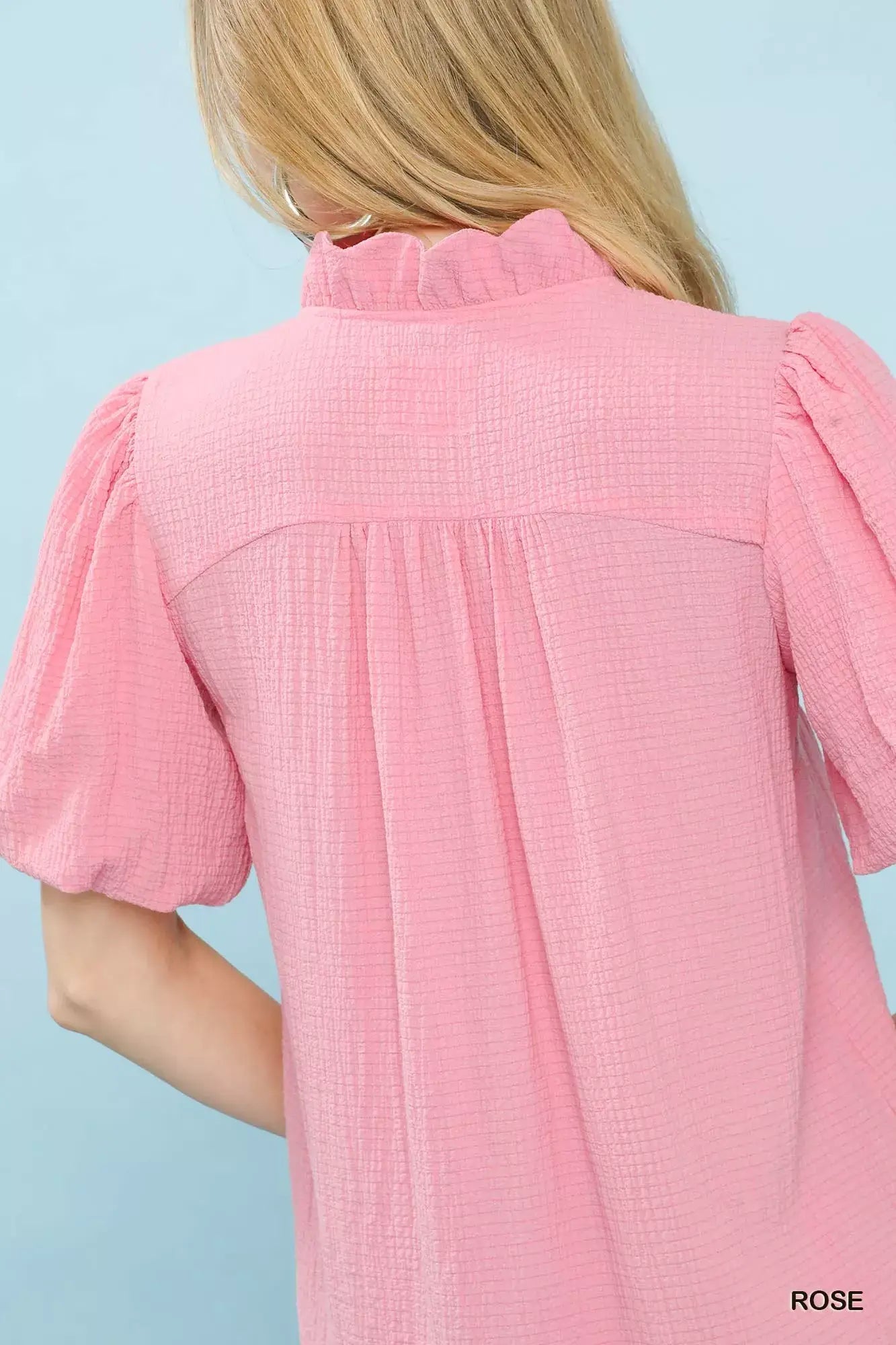 Umgee Seersucker Puff Sleeve Blouse - Trendsi - Flyclothing LLC