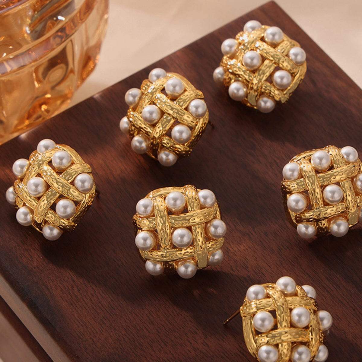 Copper Shell Pearl Stud Earrings - Trendsi - Flyclothing LLC