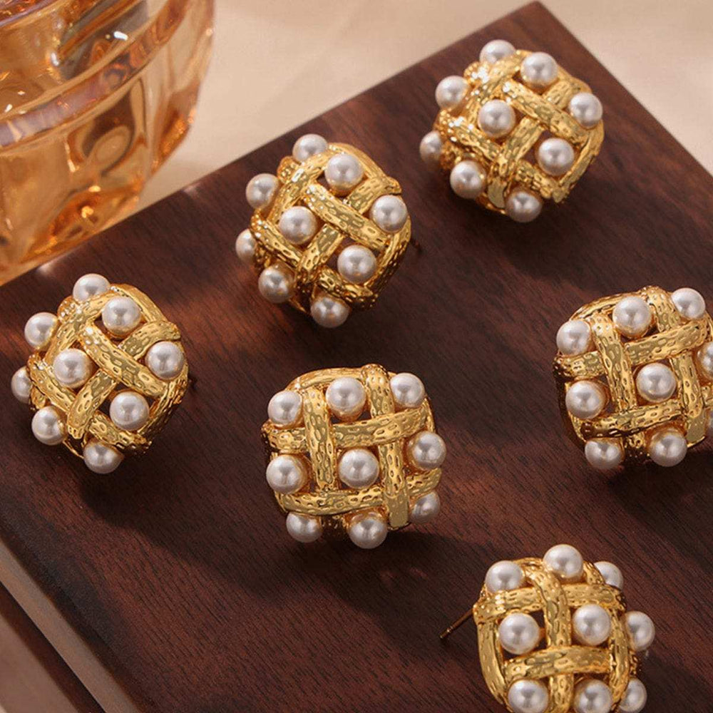 Copper Shell Pearl Stud Earrings - Trendsi - Flyclothing LLC