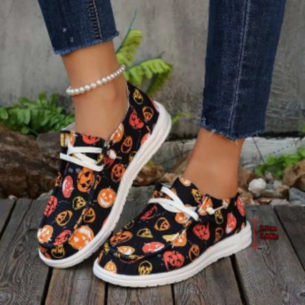 Halloween Pumpkin Print Round Toe Sneakers - Trendsi - Flyclothing LLC