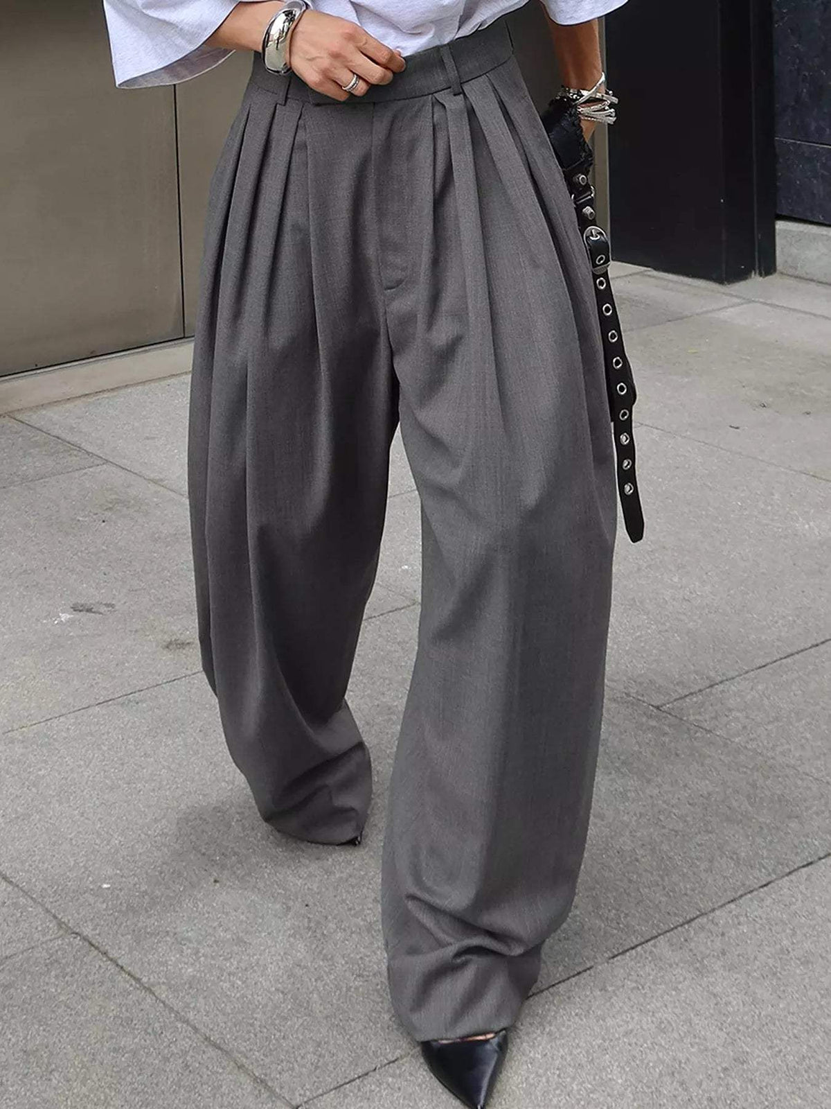 High-Waisted Wide-Leg Pleated Pants - Trendsi - Flyclothing LLC