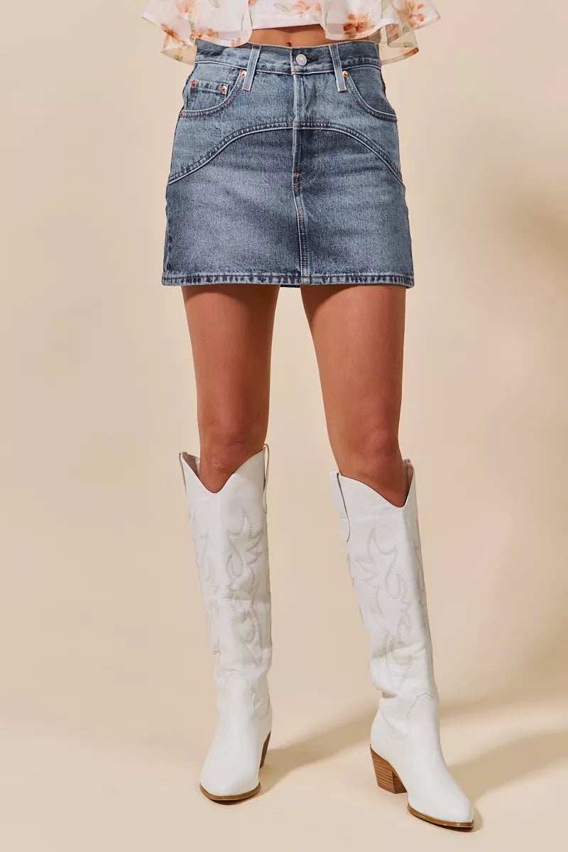 SO ME Washed Denim Mini Skirt with Pockets - Trendsi - Flyclothing LLC