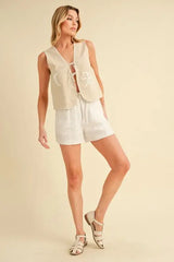 Aemi+Co Embroidered Tied Front Vest Coat - Trendsi - Flyclothing LLC