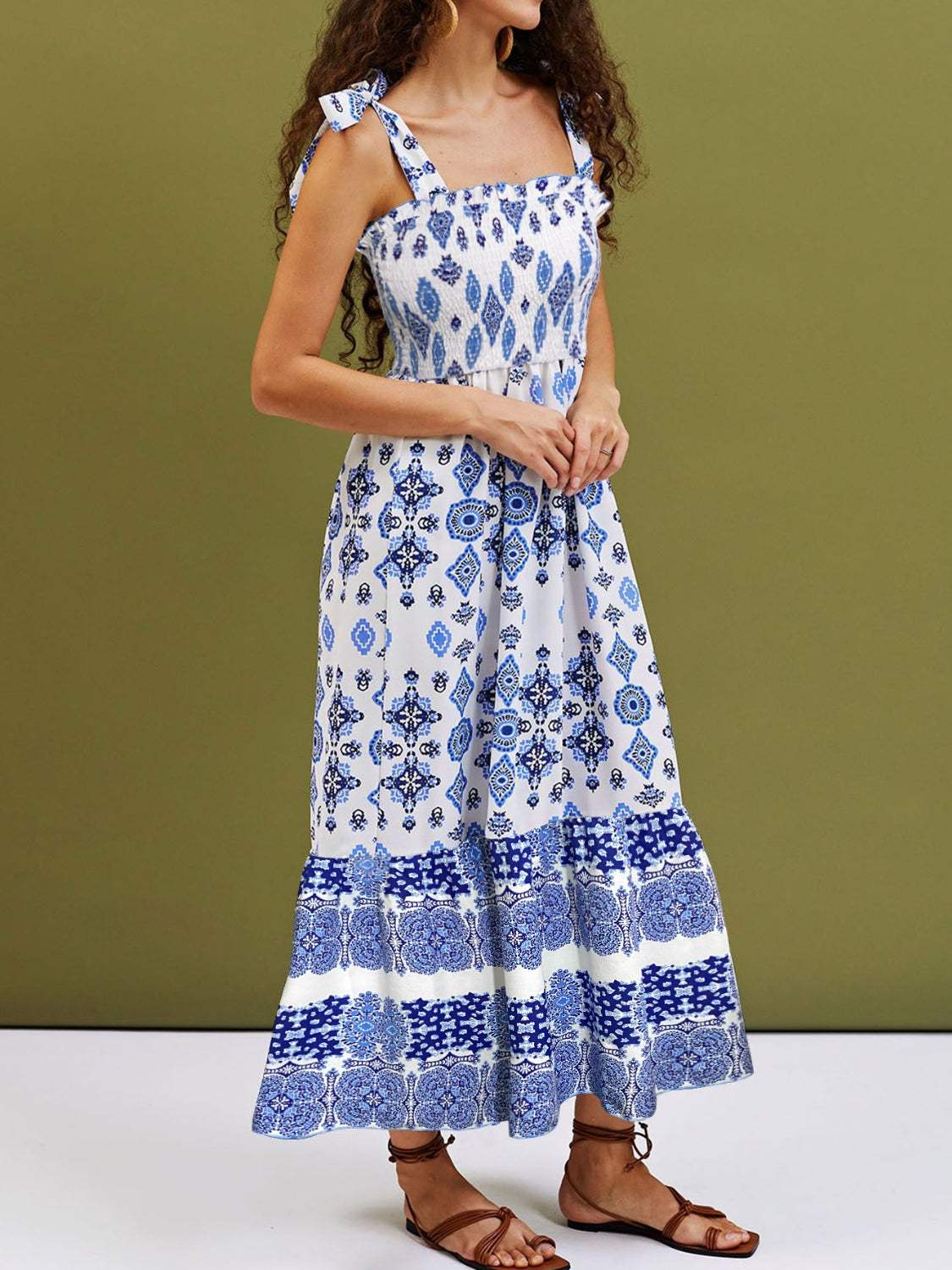 Smocked Printed Square Neck Cami Dress - Trendsi - Flyclothing LLC
