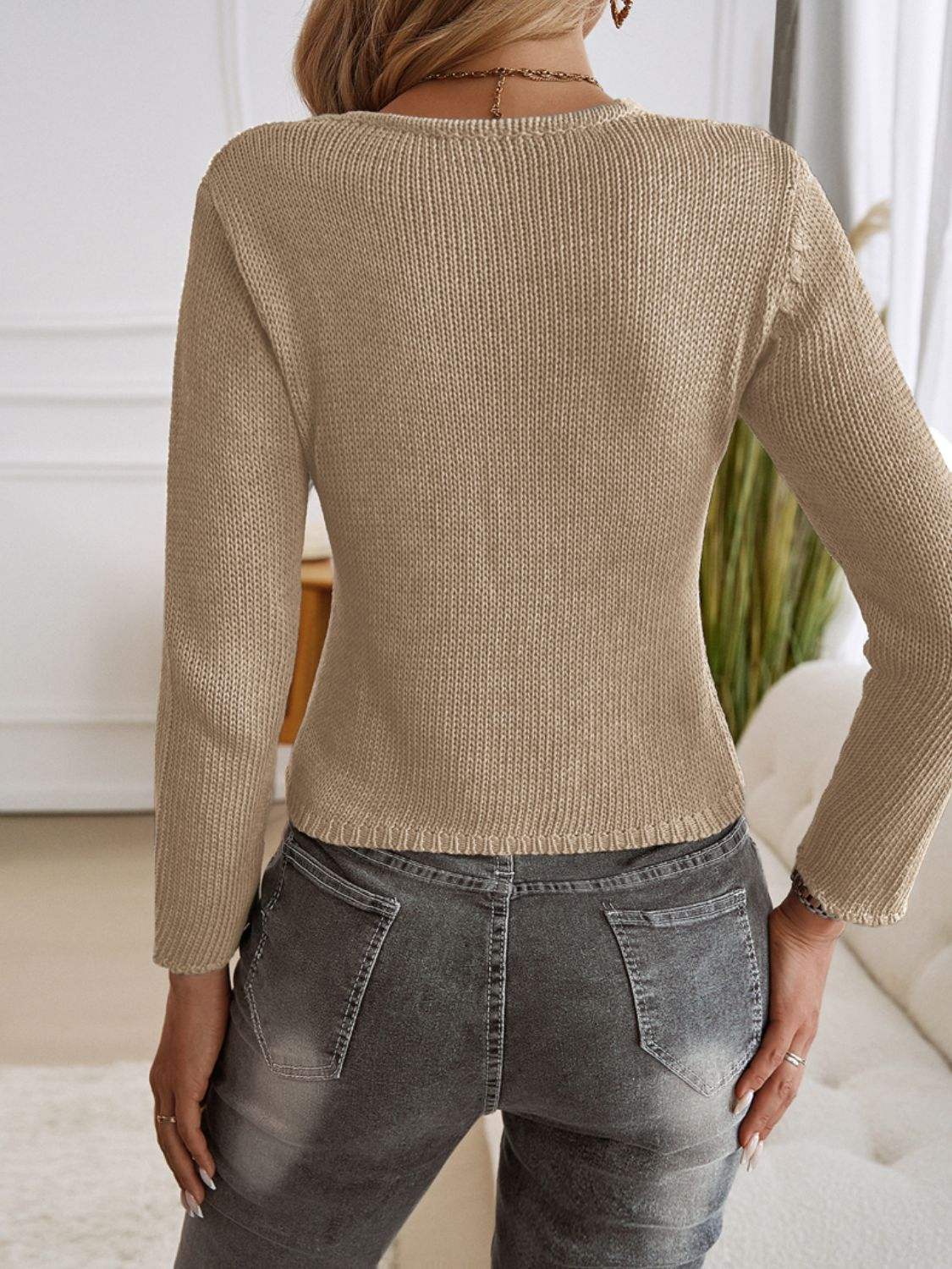 Devine Long Sleeve Cropped Cardigan - Trendsi - Flyclothing LLC