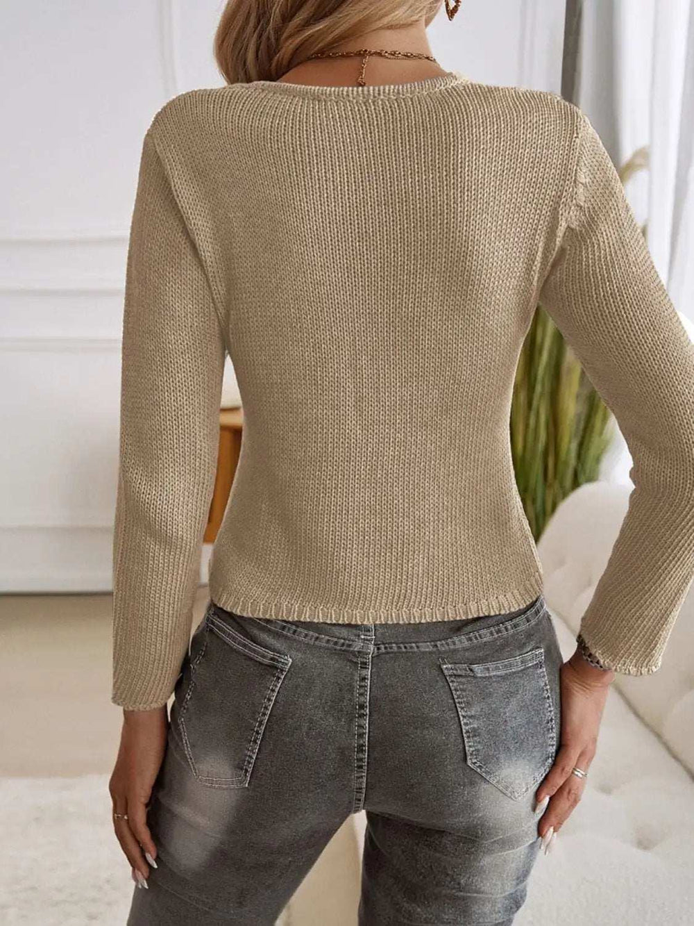 Devine Long Sleeve Cropped Cardigan - Trendsi - Flyclothing LLC