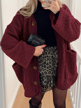 Contrast Button Up Sherpa Jacket with Pockets - Trendsi - Flyclothing LLC
