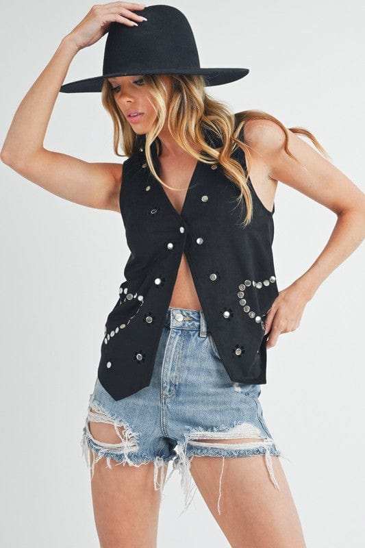 Aemi + Co Heart Rivet Detail Suede Vest Coat - Trendsi - Flyclothing LLC