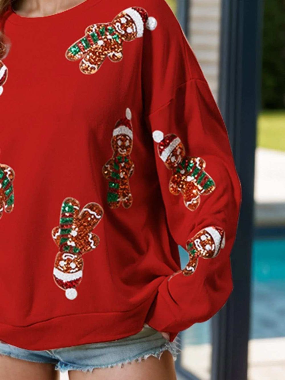 Sequin Gingerbread Man Long Sleeve Sweatshirt - Trendsi - Flyclothing LLC