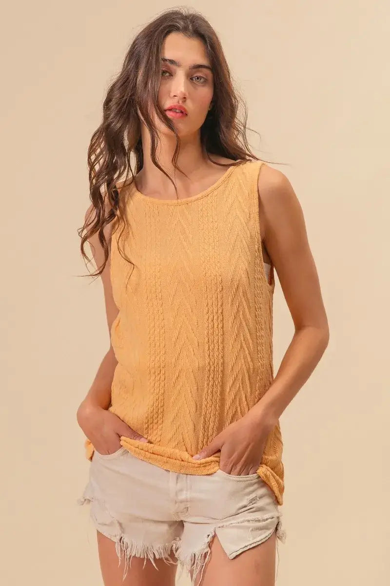 BiBi Textured Sweather Knit Twist Back Sleeveless Top - Trendsi - Flyclothing LLC