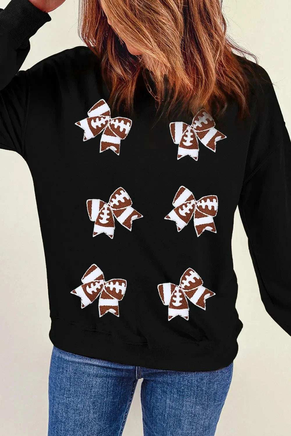 Bow Round Neck Long Sleeve Sweatshirt - Trendsi - Flyclothing LLC