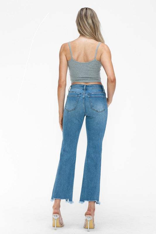 bytos Raw Hem Distressed Mid Rise Crop Jeans - Trendsi - Flyclothing LLC