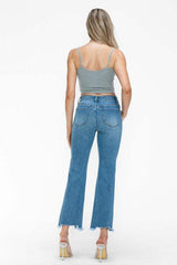 bytos Raw Hem Distressed Mid Rise Crop Jeans - Trendsi - Flyclothing LLC