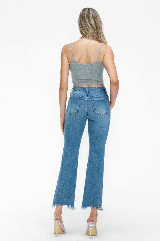 bytos Raw Hem Distressed Mid Rise Crop Jeans - Trendsi - Flyclothing LLC